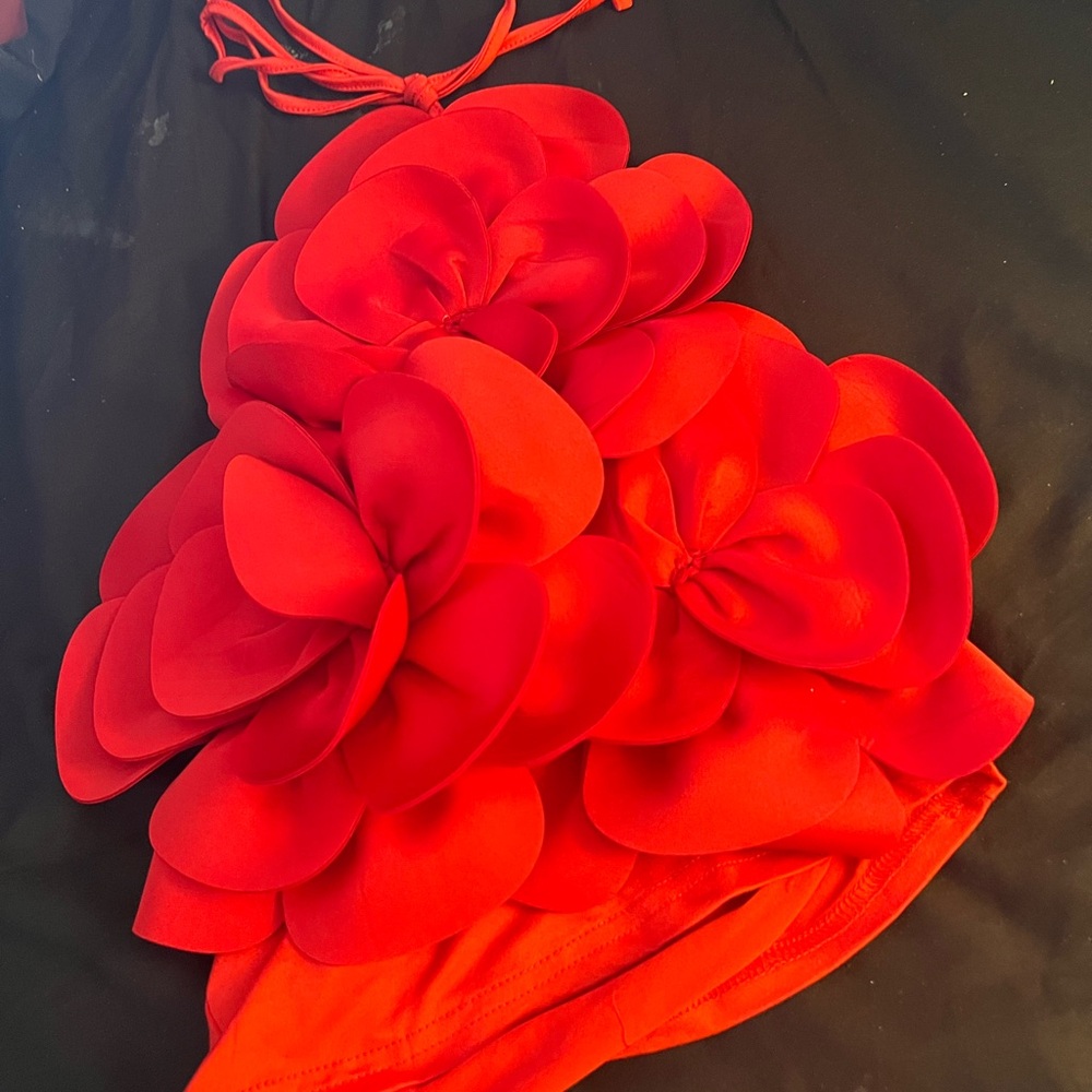 Bold Red Floral Halter Top